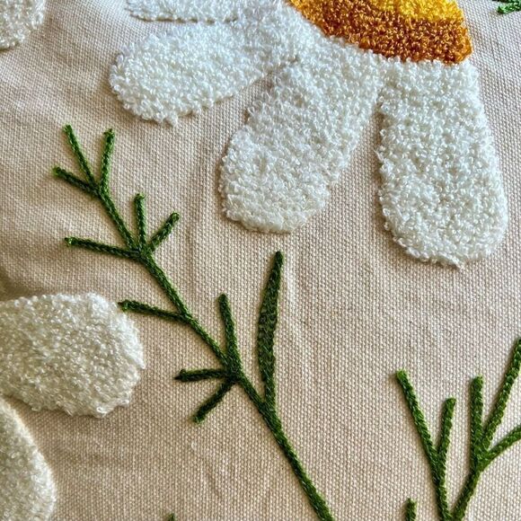 Embroidered Daisy Spring Throw Pillow Cover Tufted - Picture 3 of 4